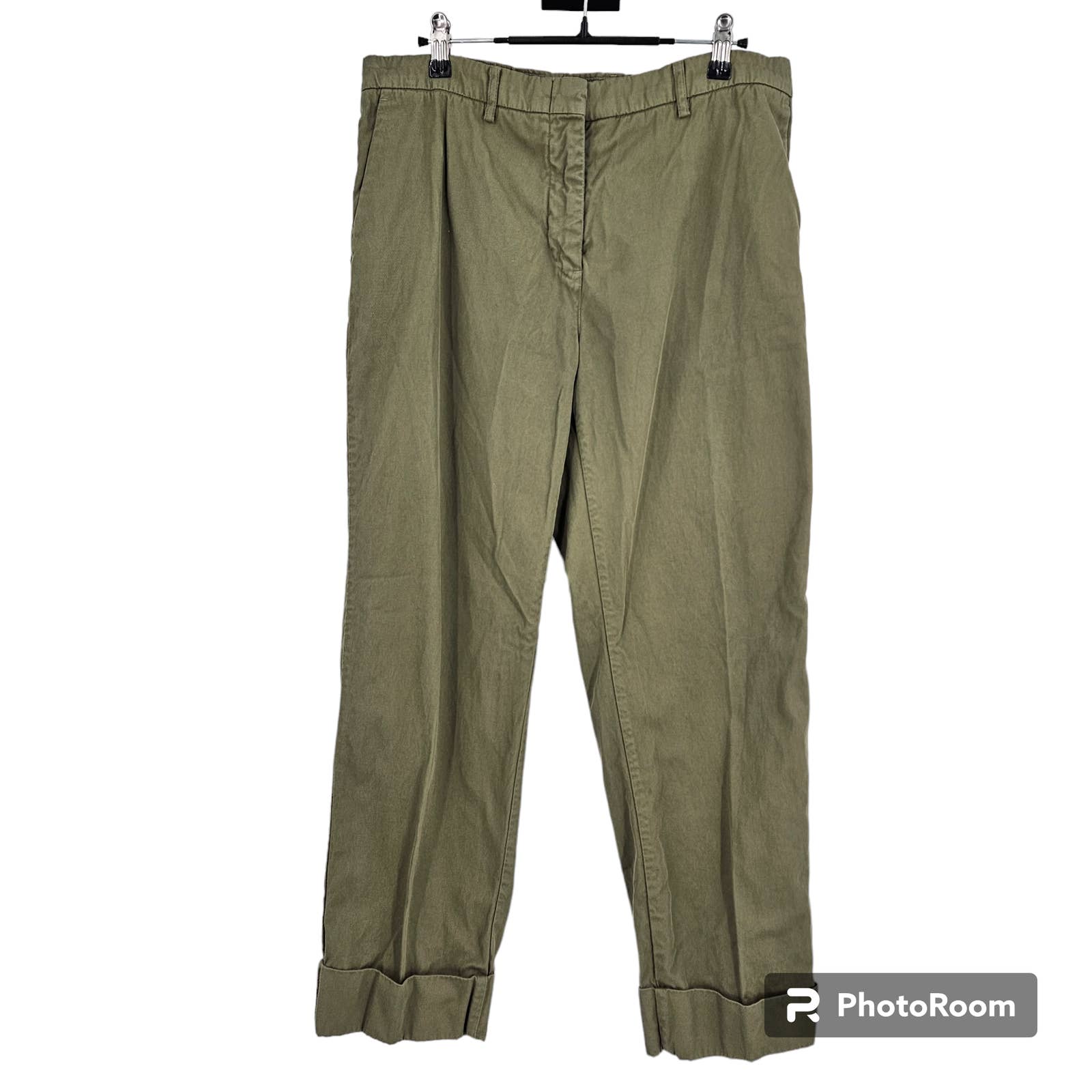 Sofie D'hoore Pants Olive Green Straight Leg High Rise Lagenlook Size 42 Us 10